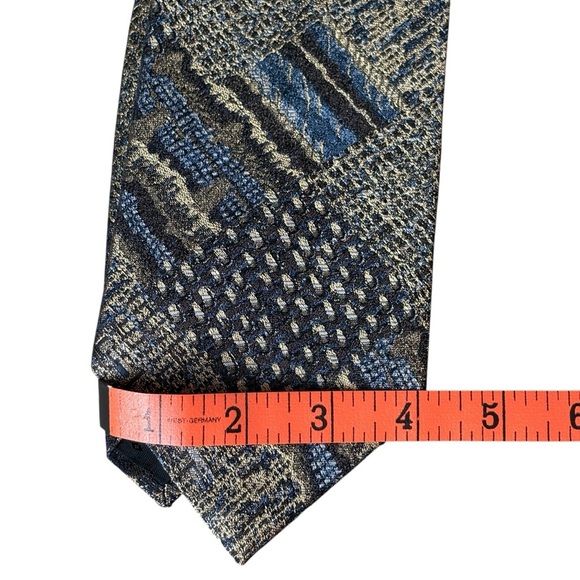 Oscar de la Renta Mens Tie Made in the USA 100% Silk Gold Blue Black Vintage - Picture 5 of 7